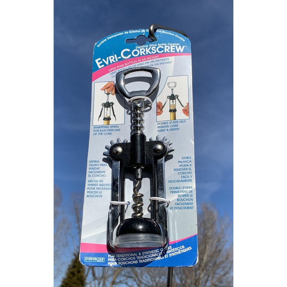 NEW Evri-Corkscrew Winged Wine Bottle‎ Opener Chrome Zinc Alloy